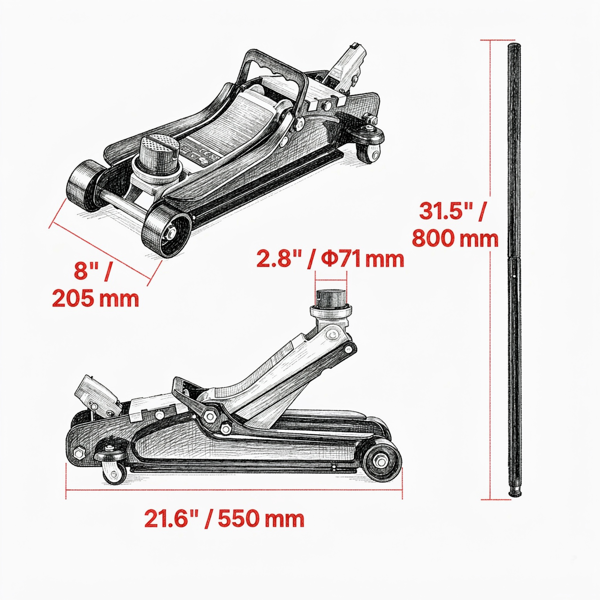 2.5 Ton Low Profile Floor Jack 3.35inch 14.96inch Lifting Range