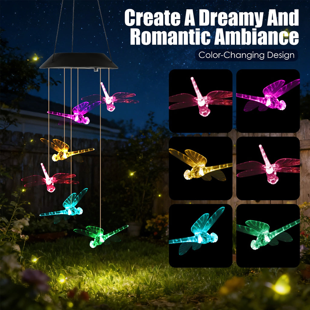 1Pc 2Pc Quantity Options Solar Dragonfly Wind Chime 7 Color Changing Wind Chime - Image 2