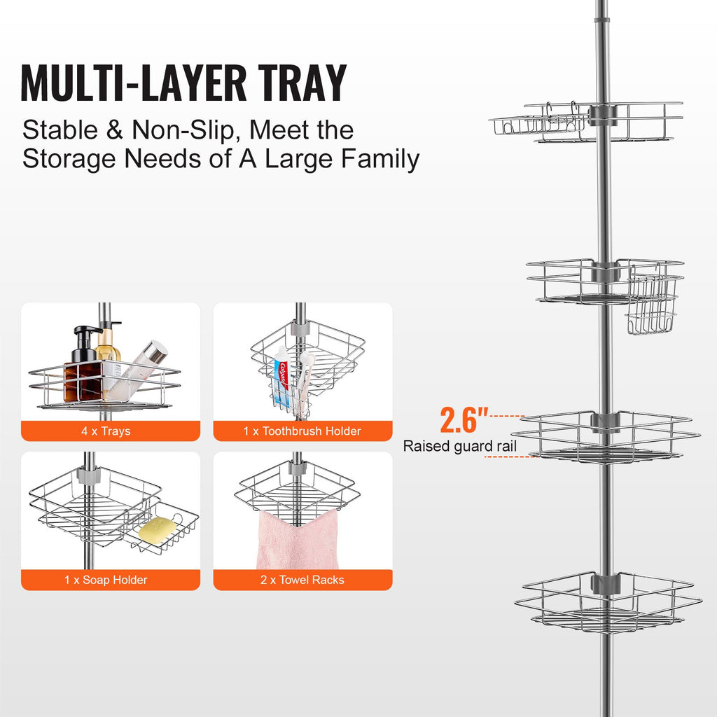 shower corner caddy tension pole dimensions and features