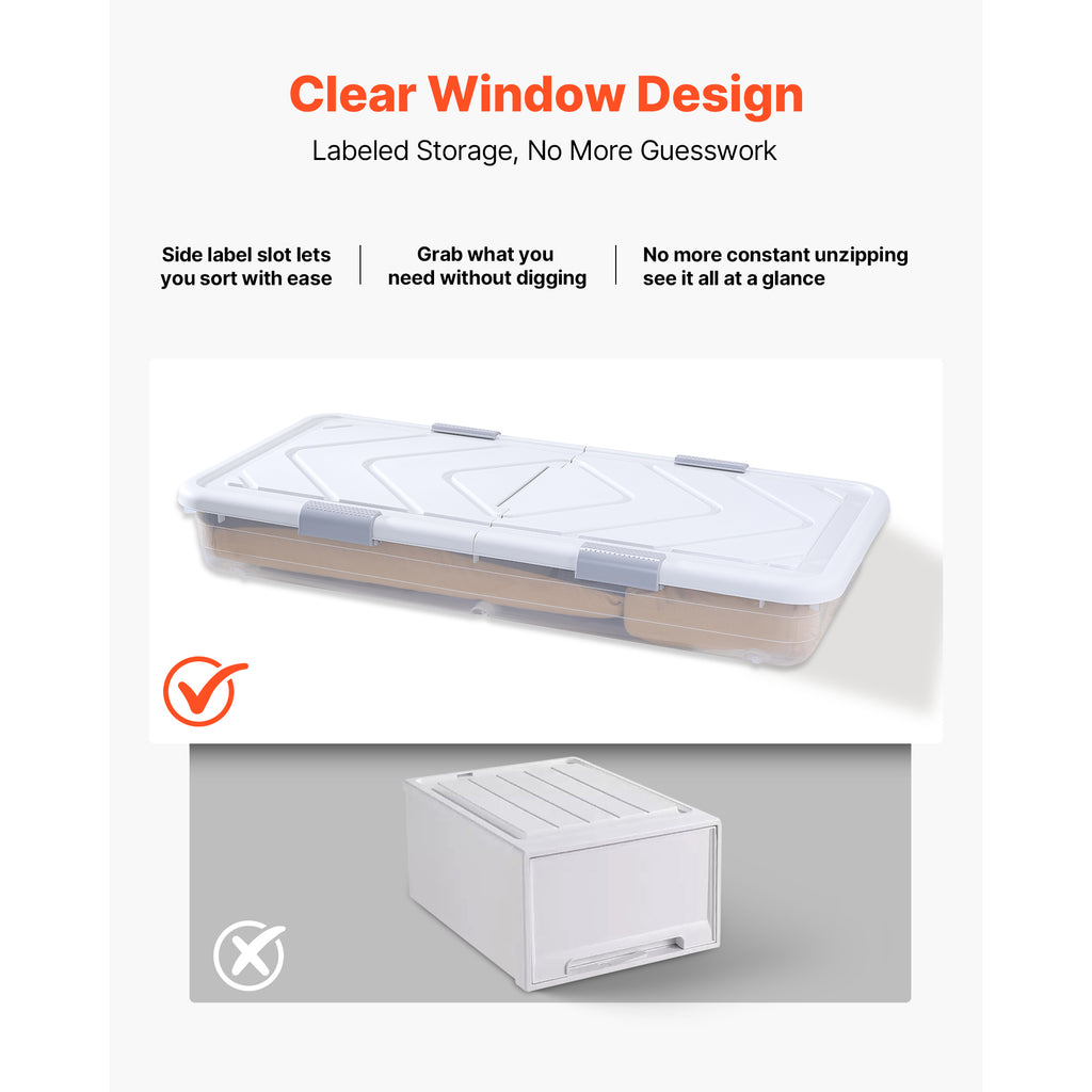 Under Bed Storage With Wheels, 39.8 X 20.1 X 5.9 Inch Underbed Containers, - Magnetic Door Opening Detail