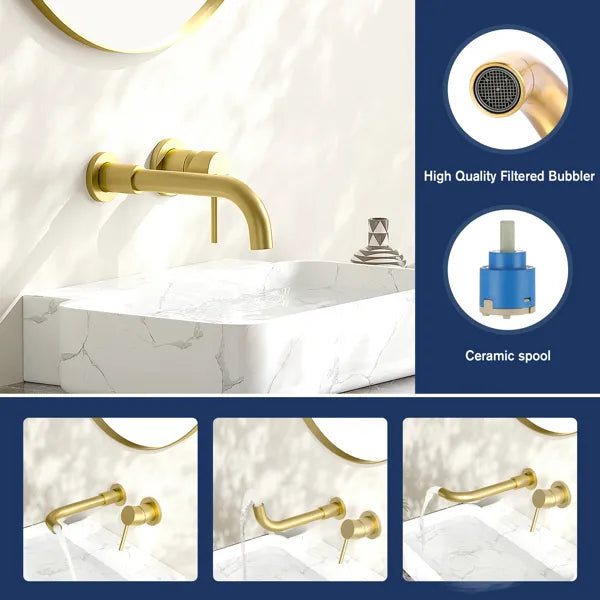 Wall Mount Faucet for Bathroom Sink or Bathtub Single Handle 3 Holes Brass - Image 4