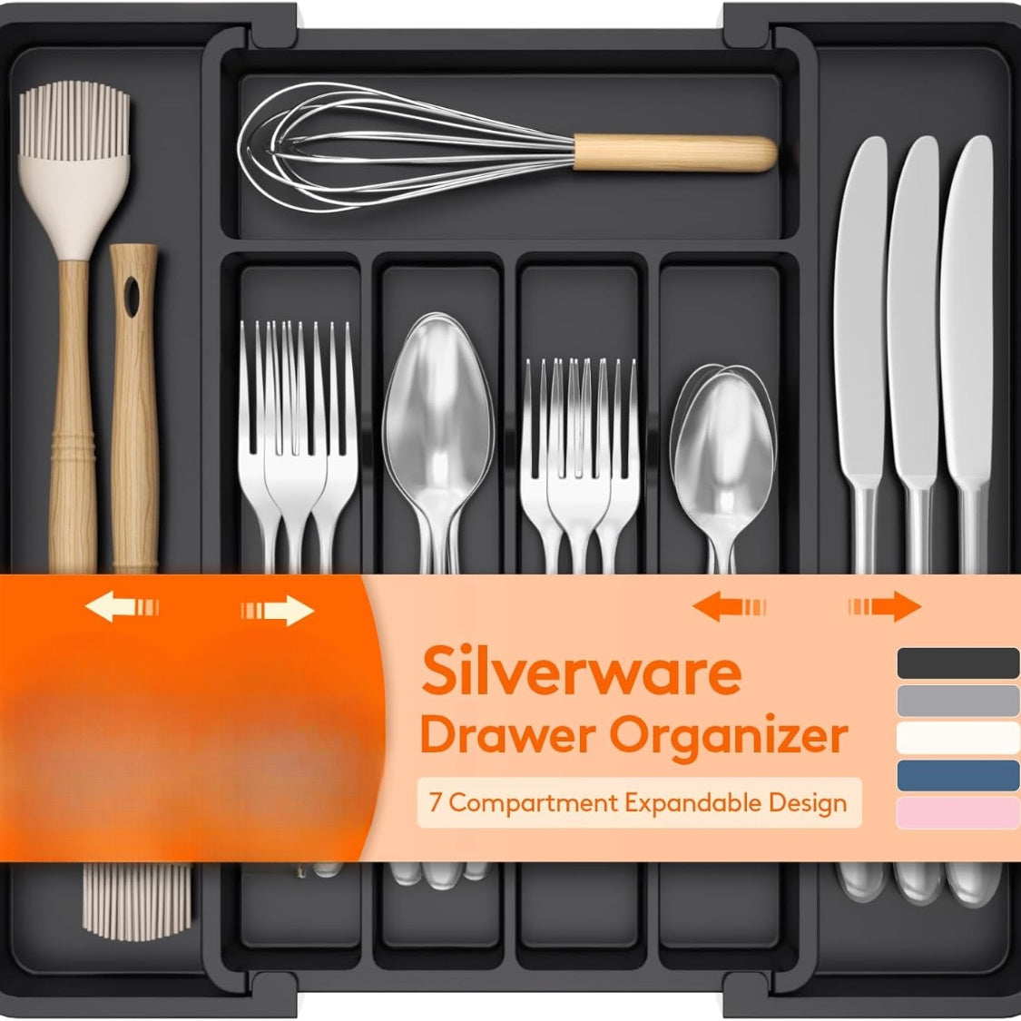 Expandable Silverware Organizer Utensil Tray For Kitchen Drawer - Main View