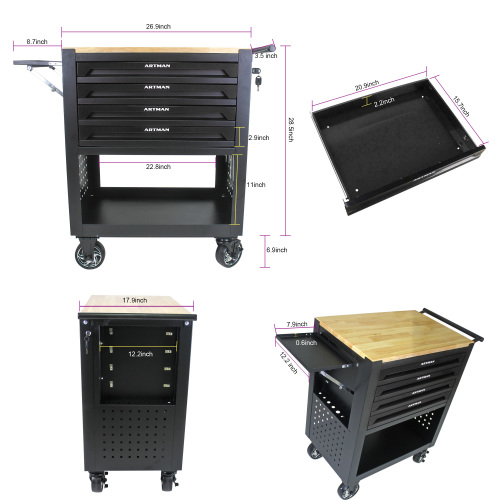 Black Four-Drawer Multifunctional Tool Cart