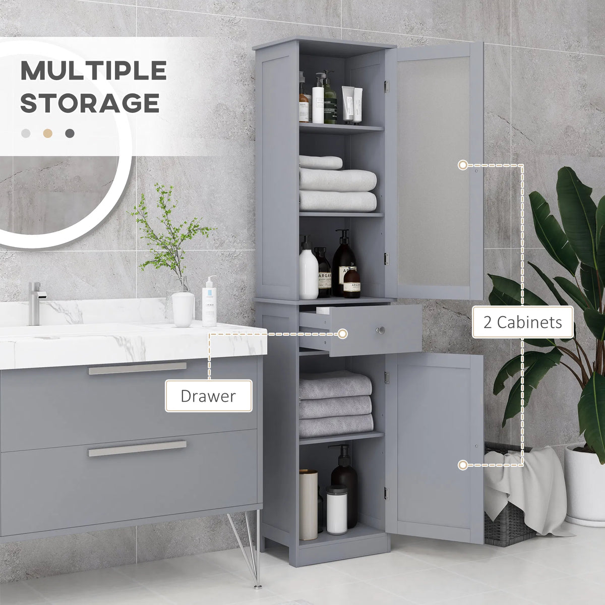 Tall Bathroom Cabinet Bathroom Storage Cabinet with Drawers 2 Doors and