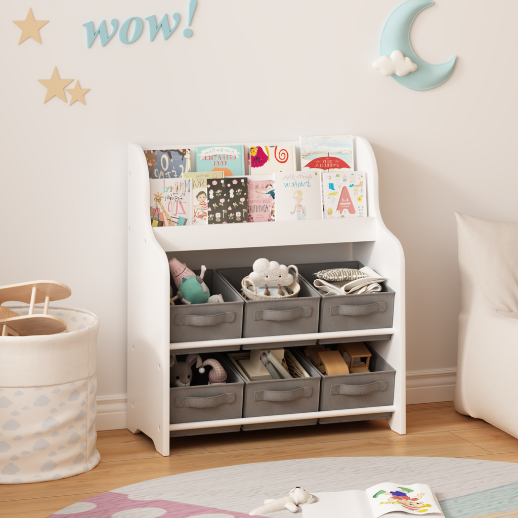 Children's Multi-Bin Toy Organizer Shelf with 6 Storage Bins - Main Front View
