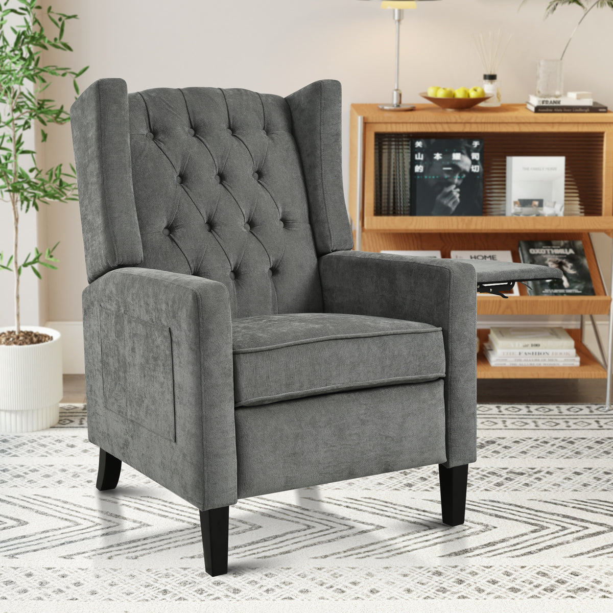 Manual Adjustable WingBack Recliner Chair. with Foldable Side Table USB - Image 5
