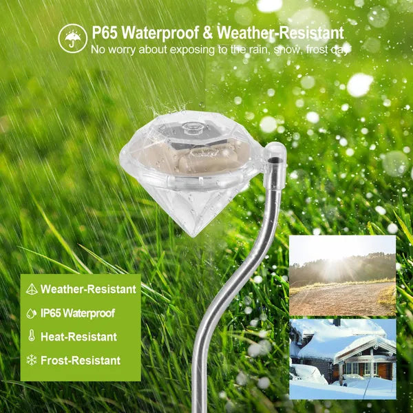 4Pcs Solar Garden Light Outdoor Diamond LED Light IP65 Waterproof Stake - Image 2