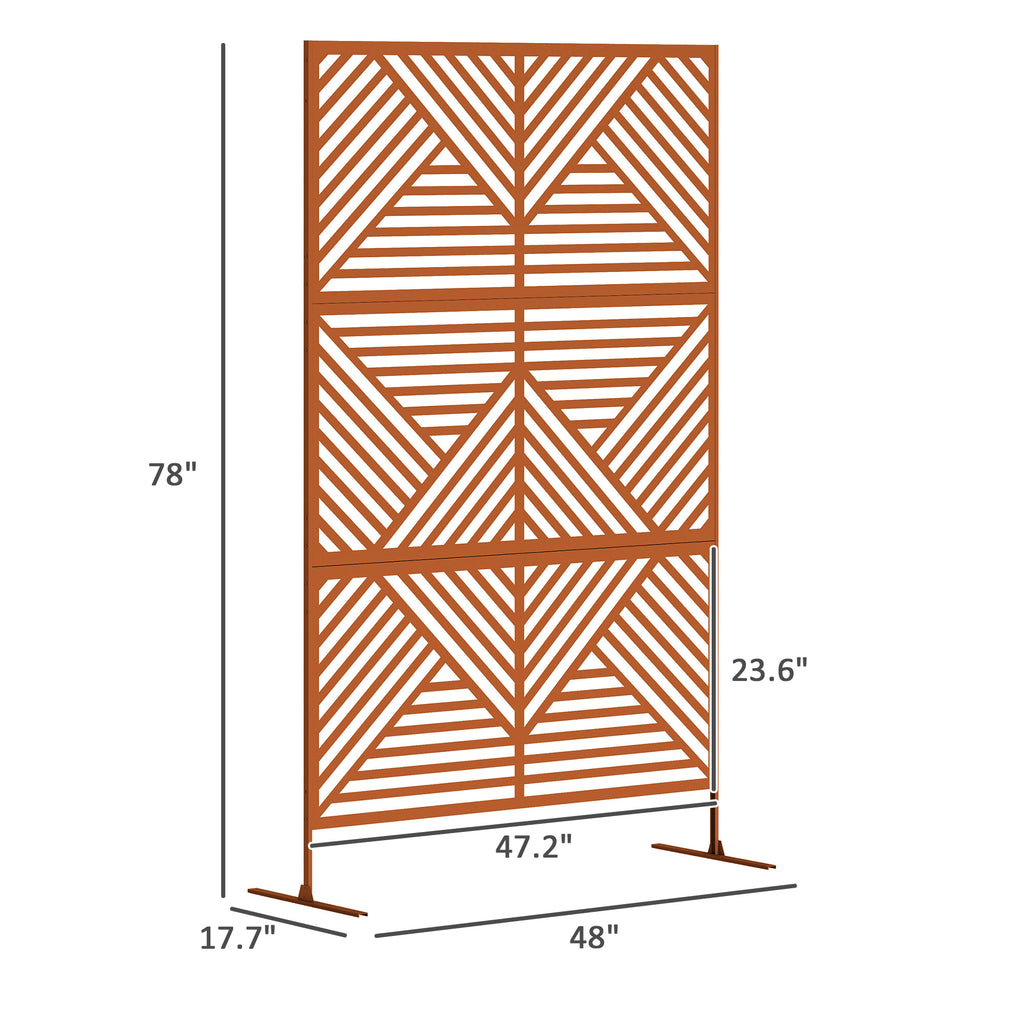 Decorative Privacy Fence Screen Metal Outdoor Privacy Screen Climbing Plant Trellis with Stand Rhombus Brown - Angle and Detail View