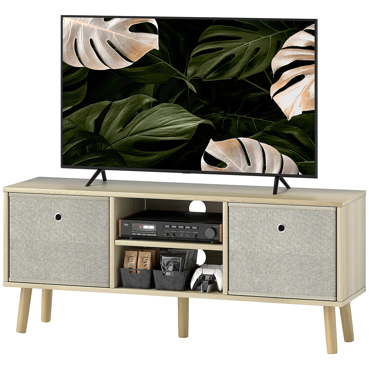 Modern TV Stand Cabinet with Foldable Drawers and Shelves for Living Room - Image 2
