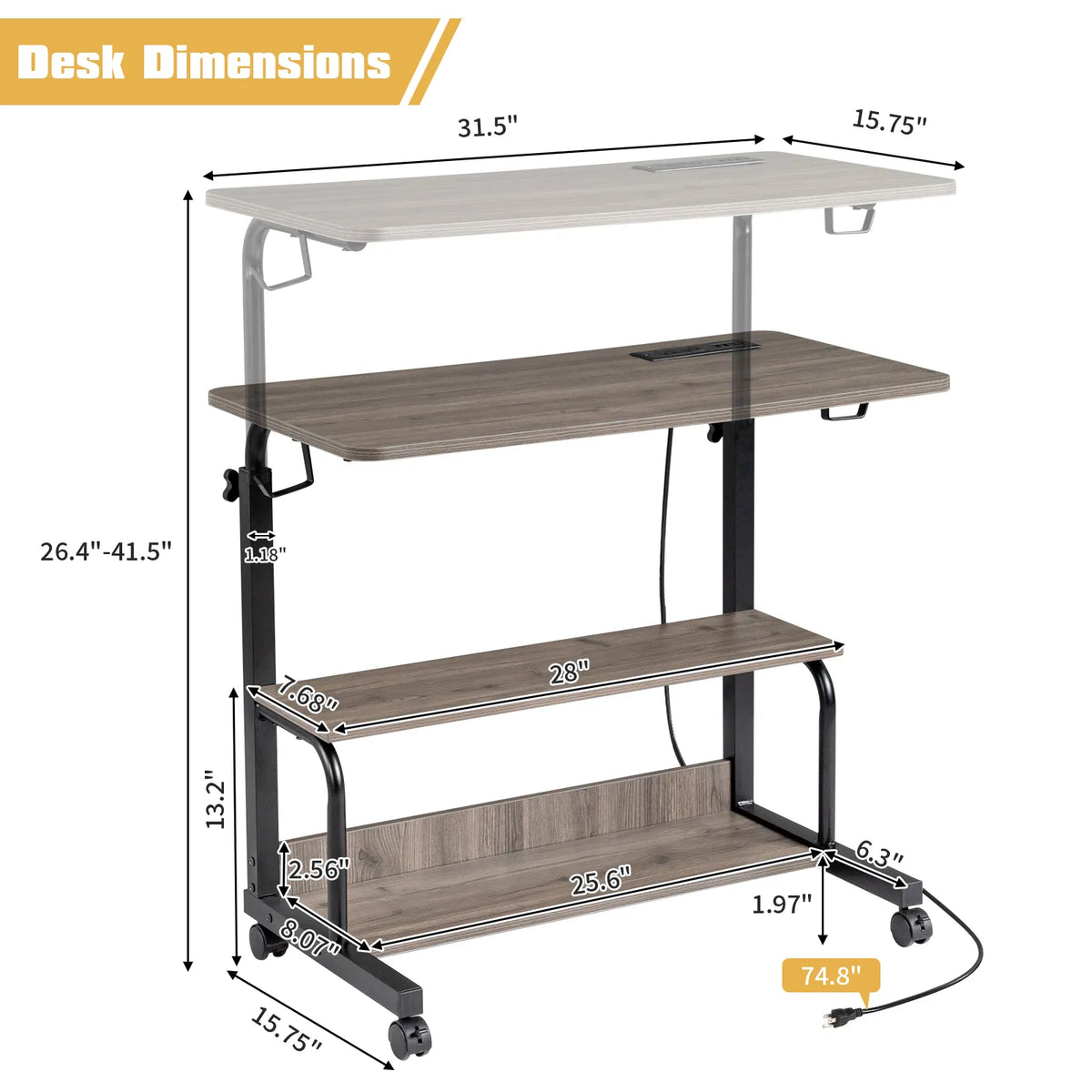 Grey Oak P2 15MM Particle Board with Melamine Coating Adjustable Computer Desk - Image 5