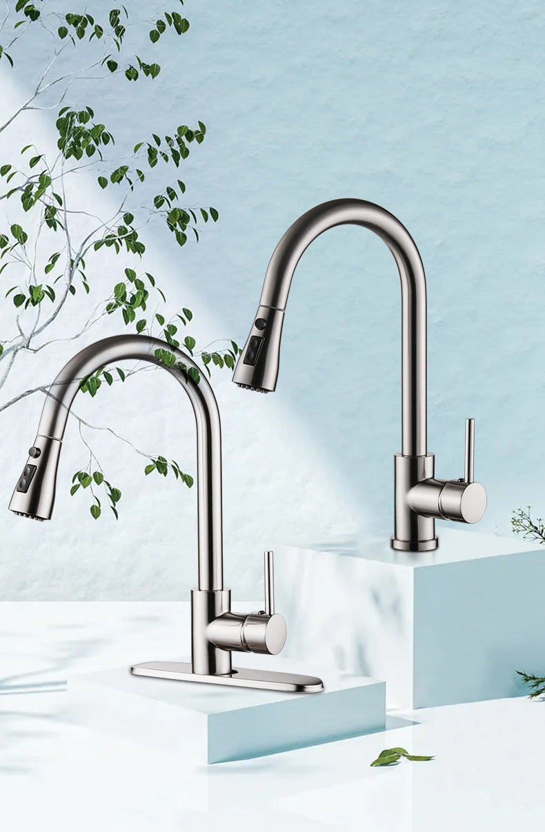 Pull out Hot And Cold Household Kitchen And Dishwashing Brushed Copper Sink Faucet