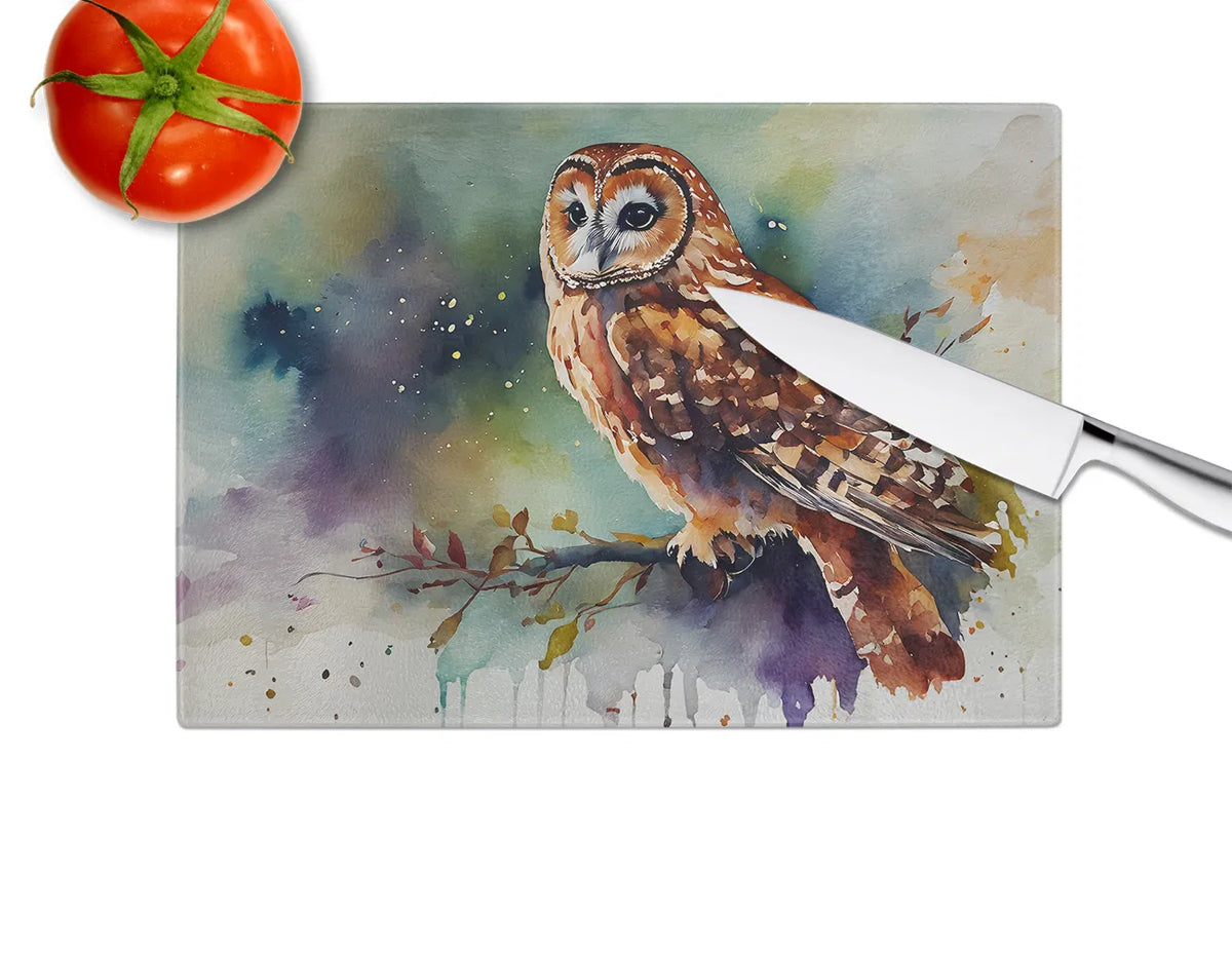 NEW Tawny Owl Glass Cutting Board Decorative Tempered Kitchen And Serving - In-Use and Feature Display