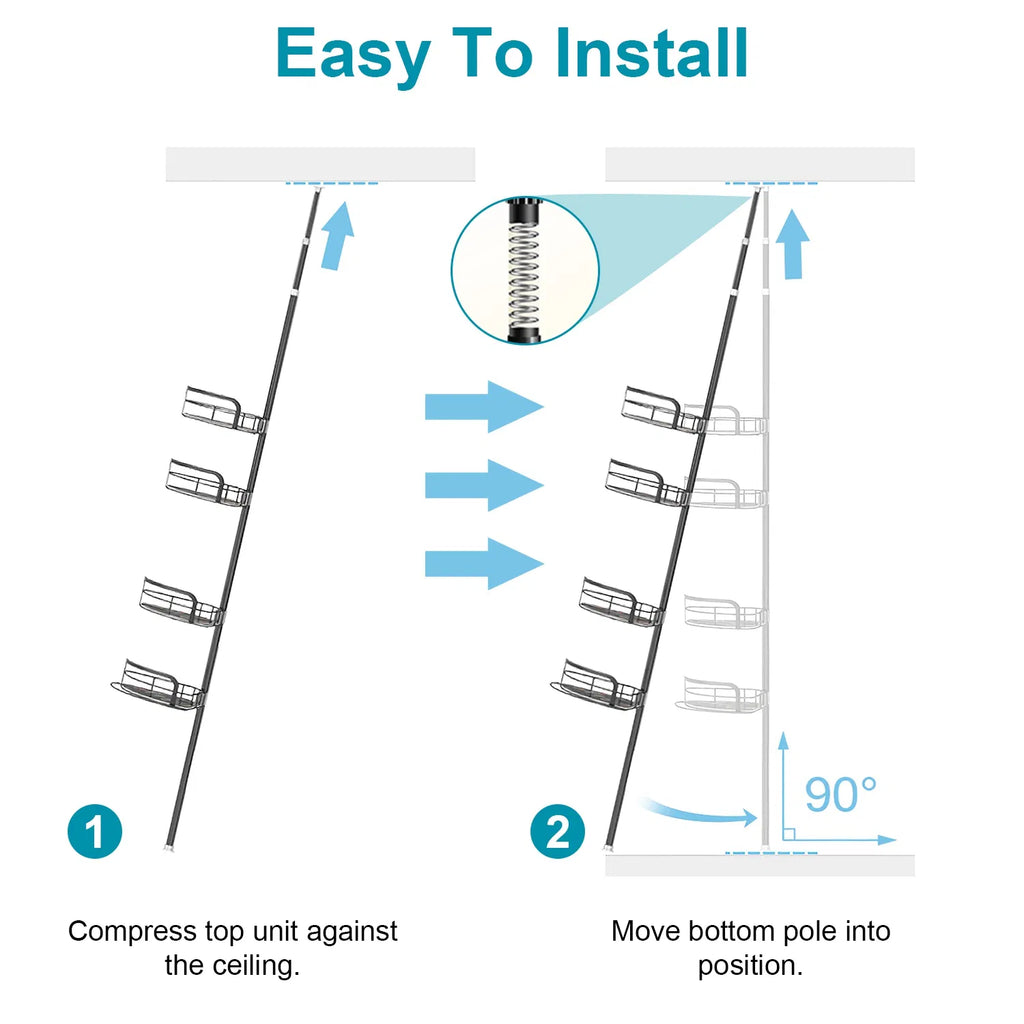Corner Shower Caddy Tension Pole Quick Setup Rust Free Bathroom Shower - Image 5