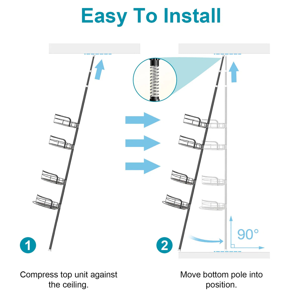 Corner Shower Caddy Tension Pole Quick Setup Rust Free Bathroom Shower - Image 5