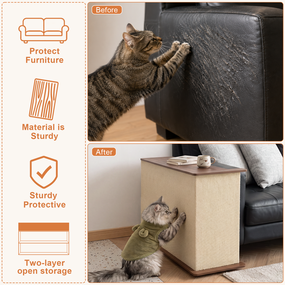 2 in 1 Cat Scratcher Side Table for Couch Sofa Protector End Table Reversible - Image 2