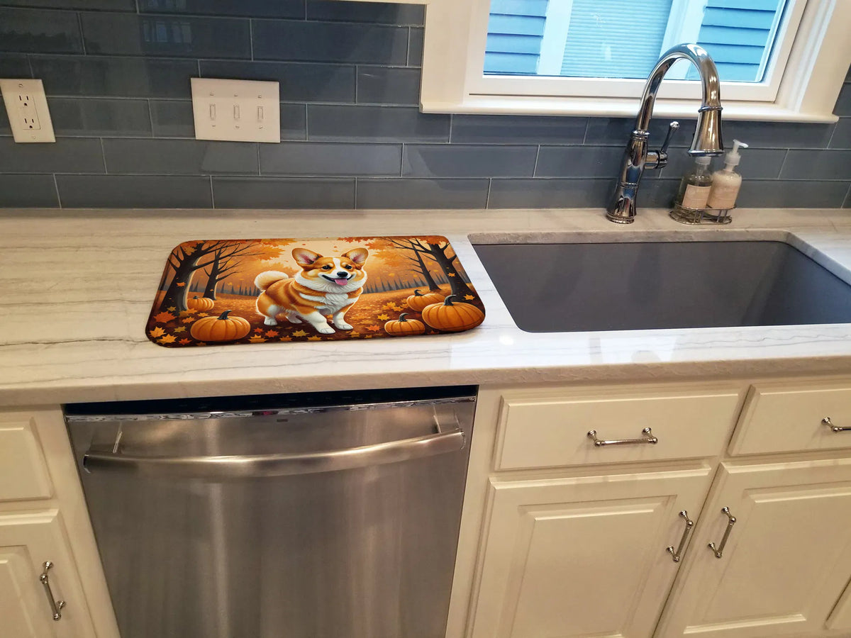 Corgi Fall Dish Drying Mat Absorbent Dish Drying Mat Pad for Kitchen Counter - Image 3
