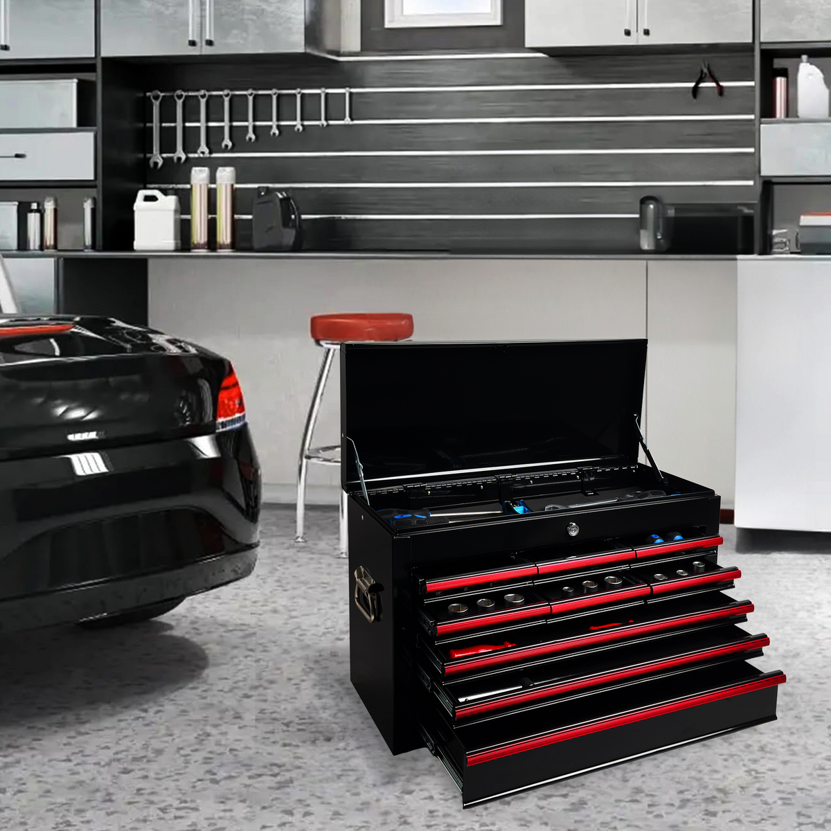 Heavy Duty Metal Tool Box 24 inch Portable Metal Tool Box with 9 Drawers - Image 2