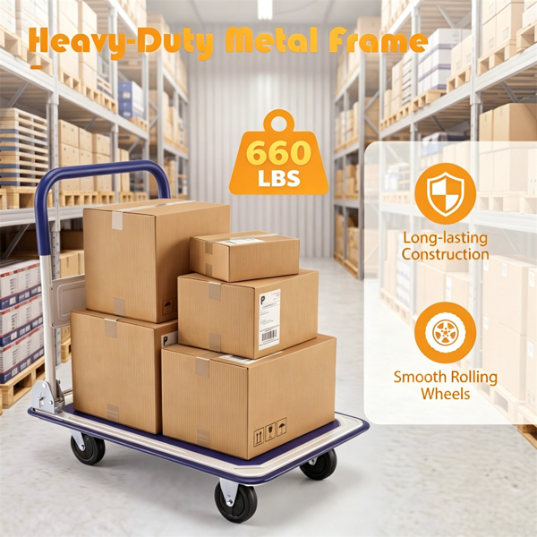660LBS Capacity Folding Platform Hand Truck Heavy Duty Metal Push Cart With - Image 4