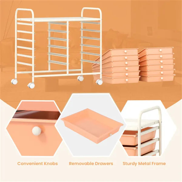 12 Drawer Rolling Storage Cart 2 Row 10 Storey Multicolor Drawers 4 Wheels - Image 4