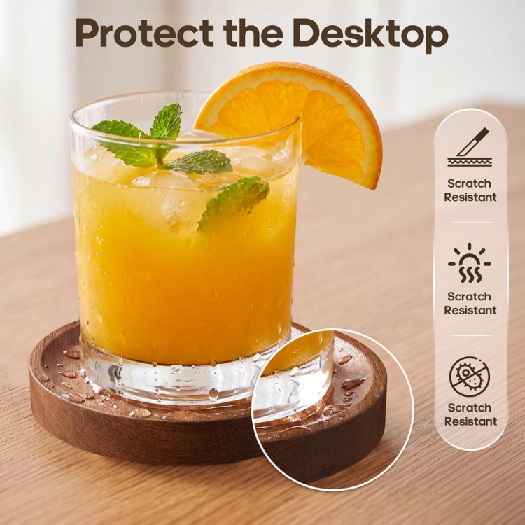 5 Piece Wooden Coaster Set With Holder Cute Drink Coasters For Desk Coffee - Image 2