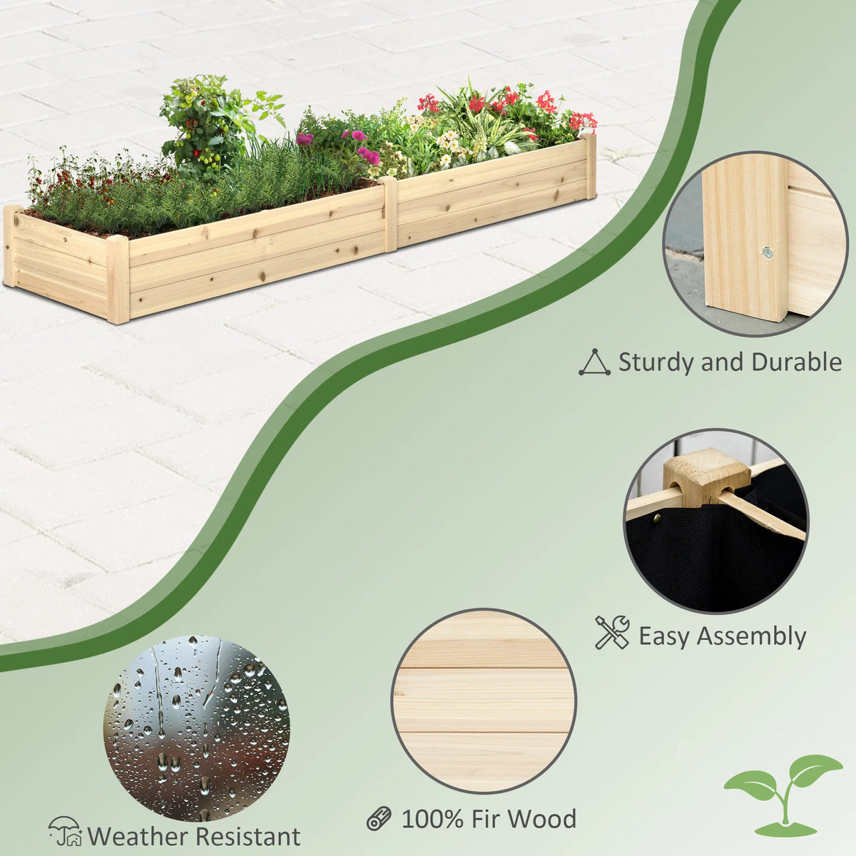 96" x 24" x 10" Wooden Raised Garden Bed with 2 Planter Box and Non woven - Image 2