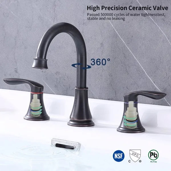 2 Handle 8 inch Widespread Bathroom Sink Faucet Oil Rubbed Bronze Lavatory Faucet