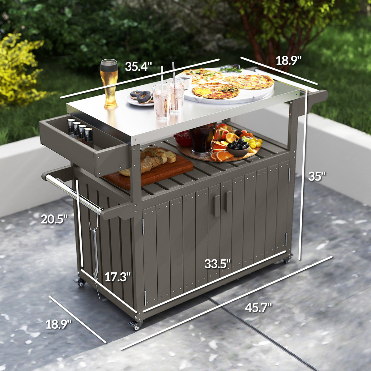 mobile outdoor BBQ prep cart with stainless steel counter product detail