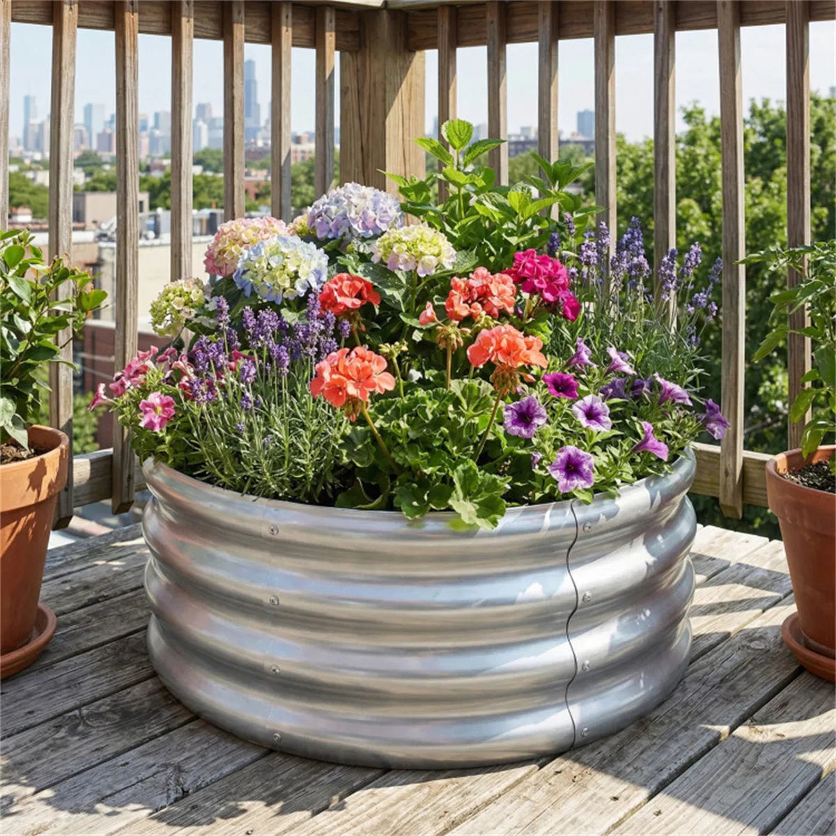 Round Galvanized Steel Raised Garden Bed 24×24×11.5 In Outdoor Planter for - Image 5