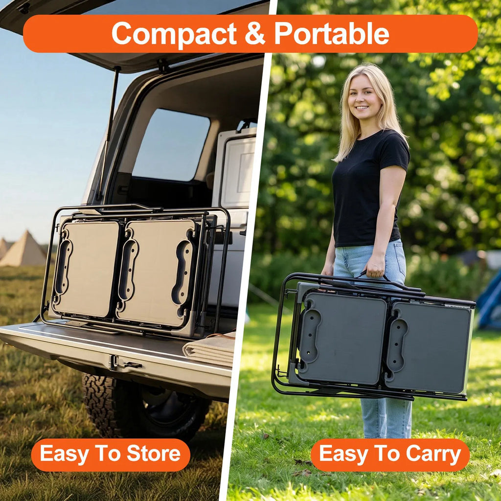 Foldaway Outdoor Cooking Table with Detachable Lamp Holder 4 Fold Side Trays - Image 5