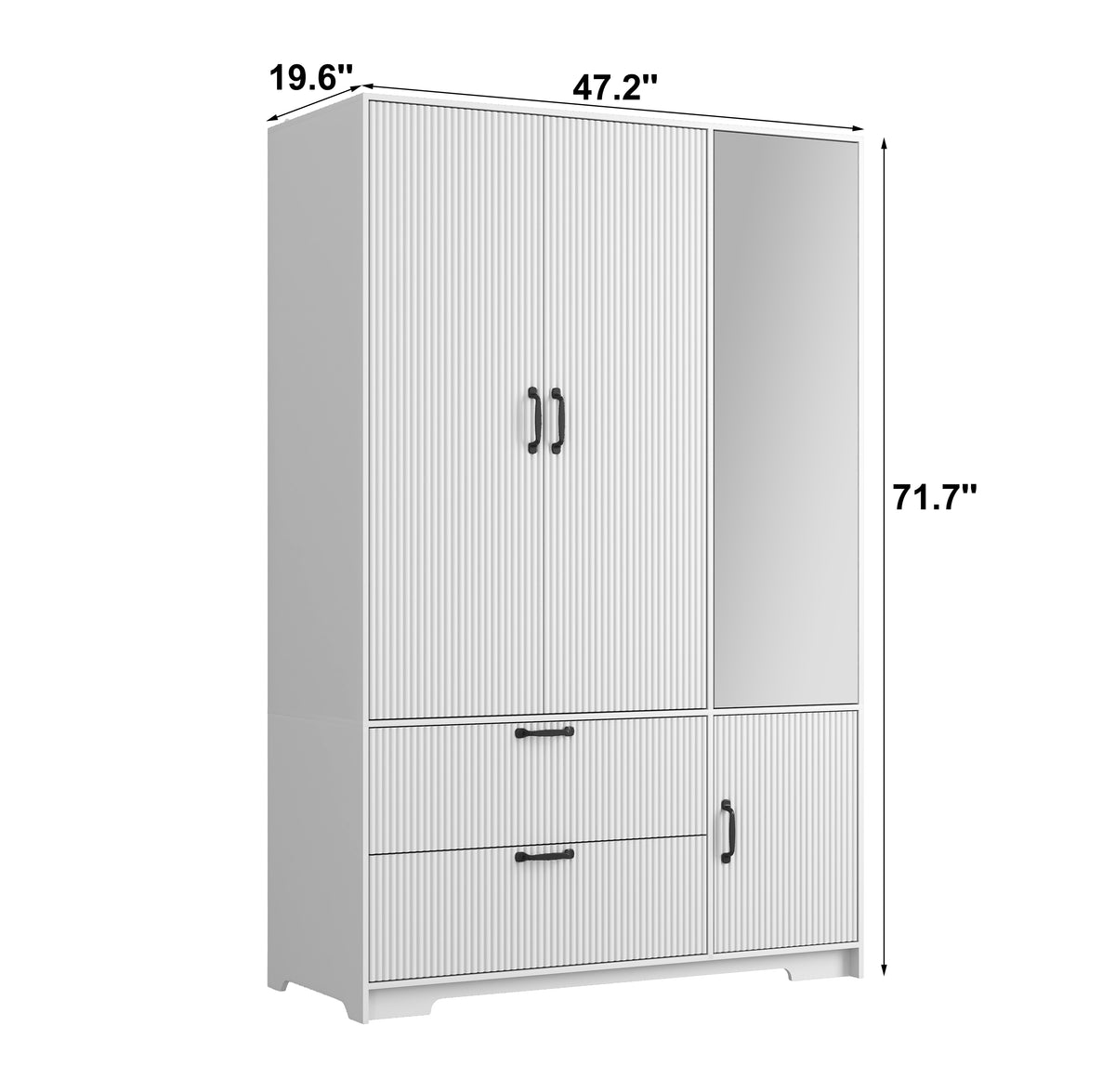 72in Four-Door Wardrobe Closet with Mirror, Drawers and Interior Light