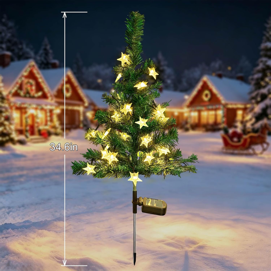 Pack Solar Christmas Tree Garden Stake Lights Waterproof Outdoor Decorations - Image 2