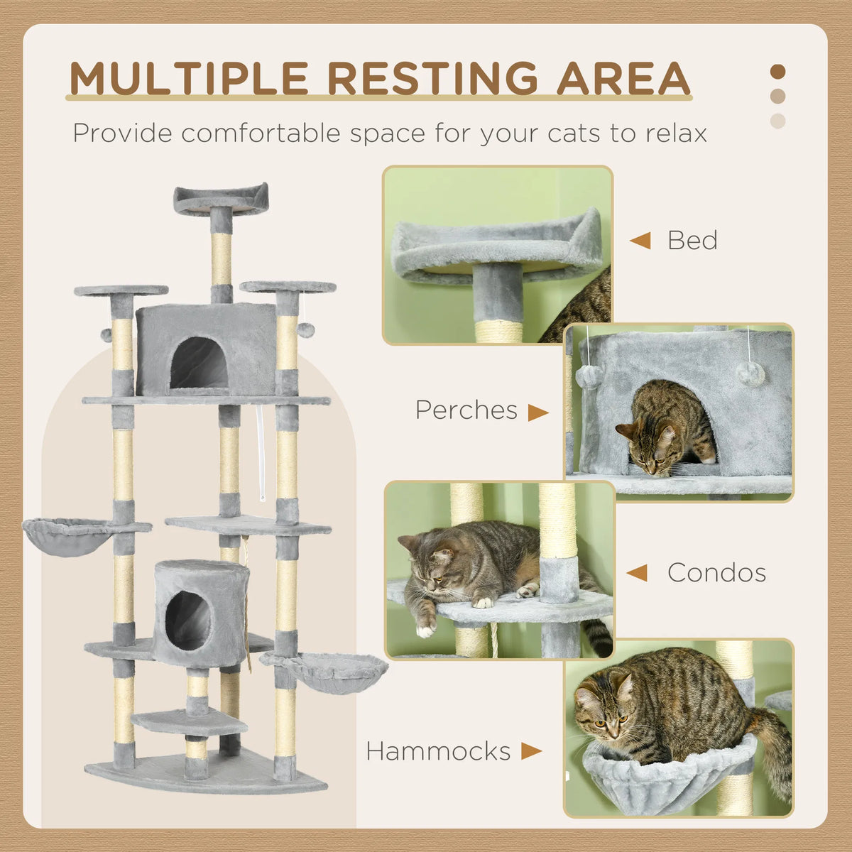 79" Cat Tree Multi Level with Two Condos Kitty Tower with Scratching Posts - Image 4
