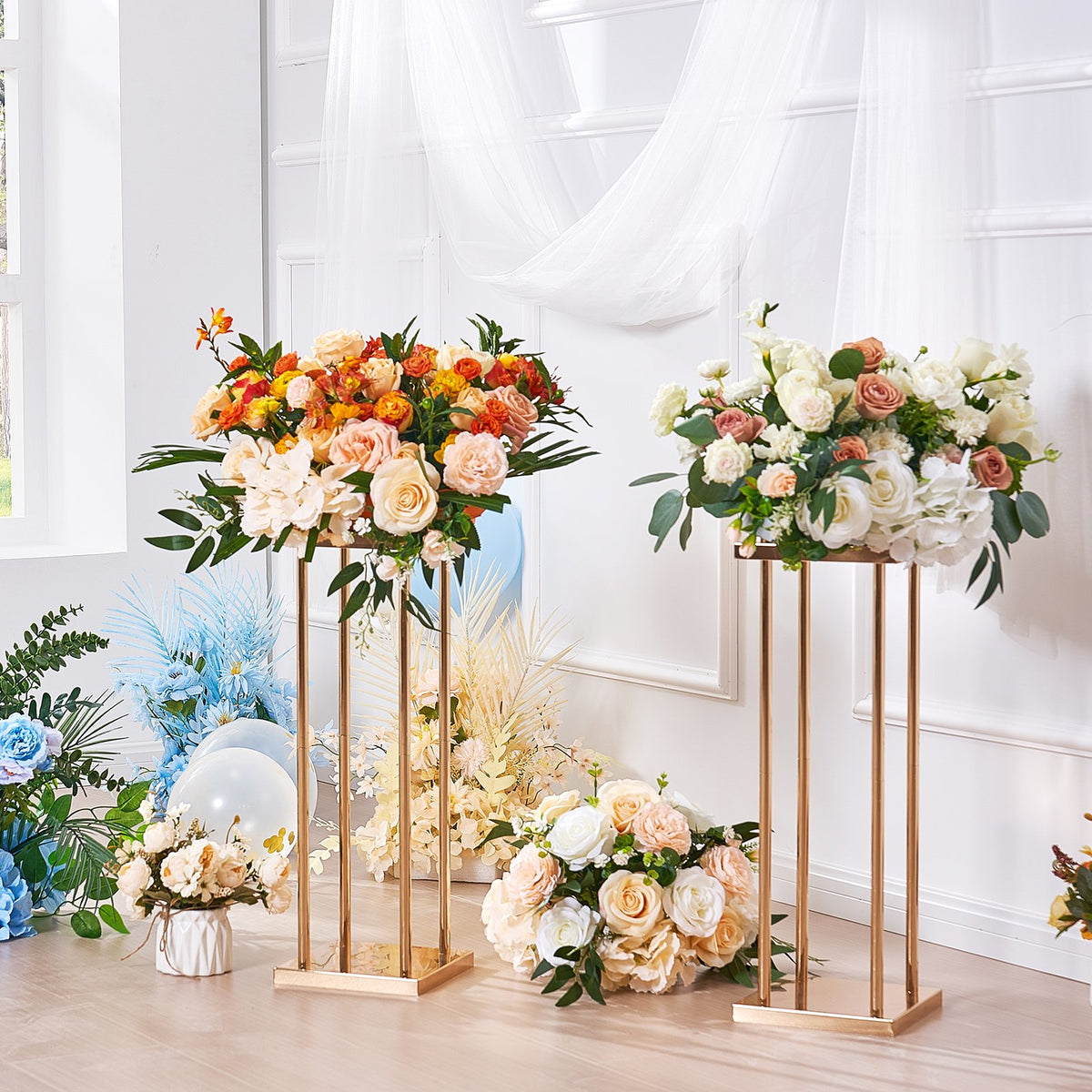 4PCS Gold Metal Column Wedding Flower Stand 31.5inch High With Metal Laminate - Image 2