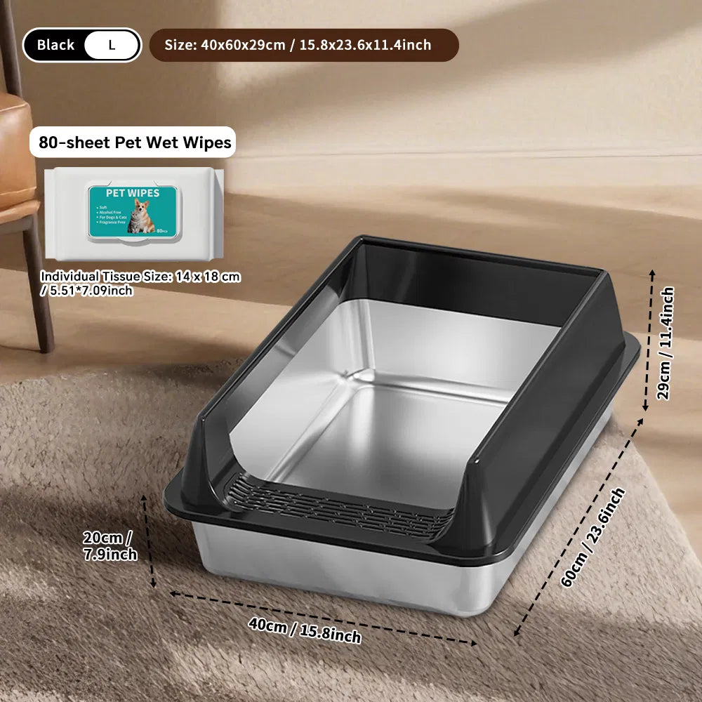 Thickened stainless steel open cat litter box anti sticking and odorless - Image 3