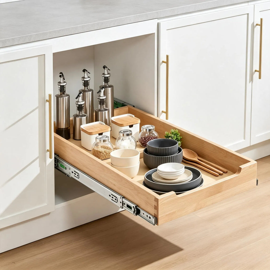 14"W 21"D Pull Out Cabinet Organizer Heavy Duty Wood Drawer With Soft Close - Dimensions and Specifications