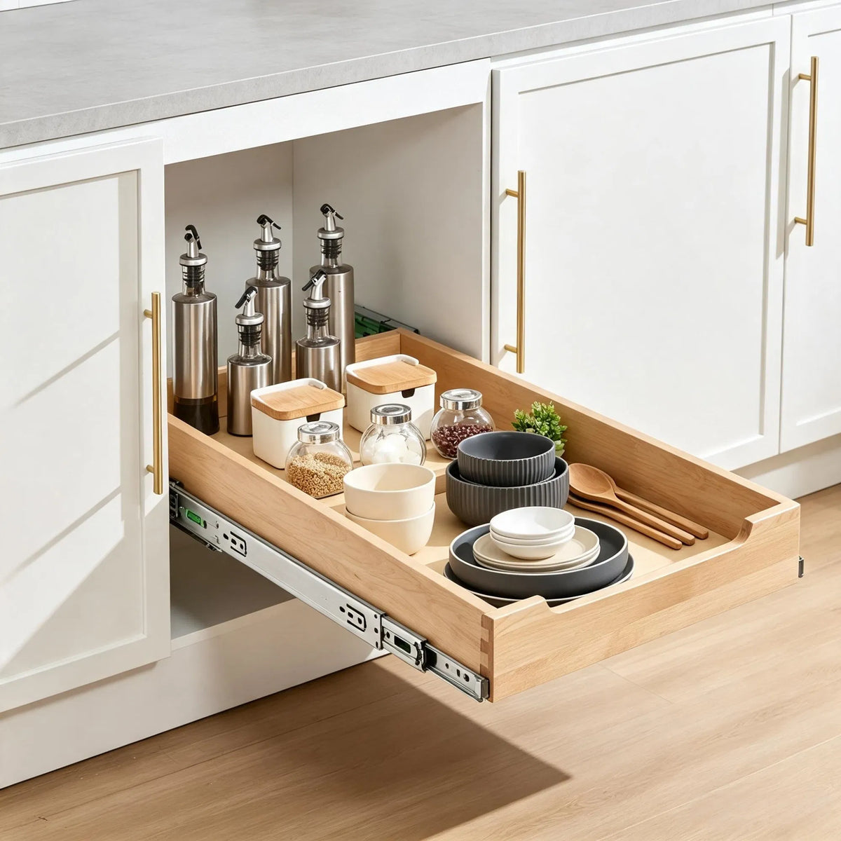 14"W 21"D Pull Out Cabinet Organizer Heavy Duty Wood Drawer With Soft Close - Dimensions and Specifications