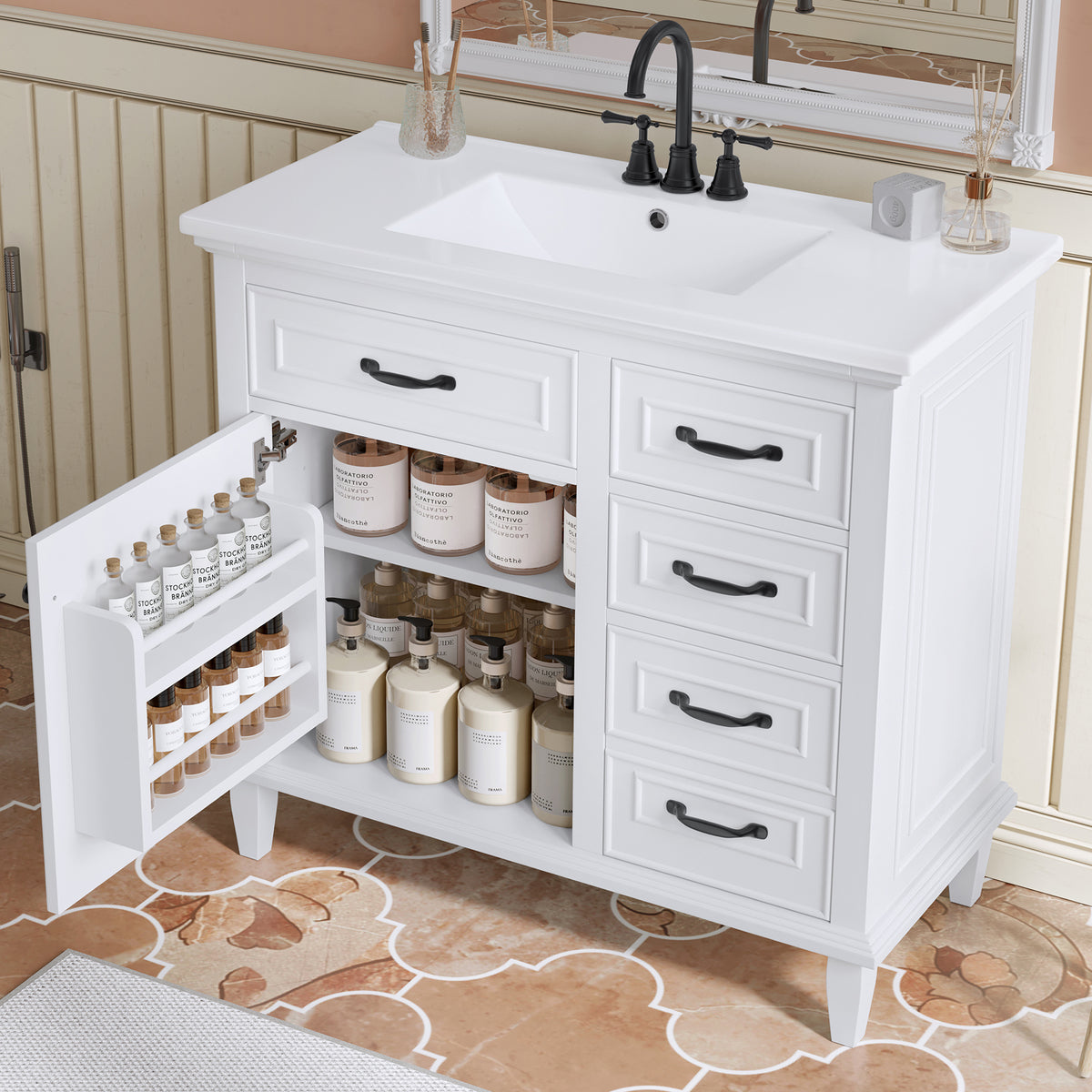 36-Inch White Bathroom Vanity with Sink