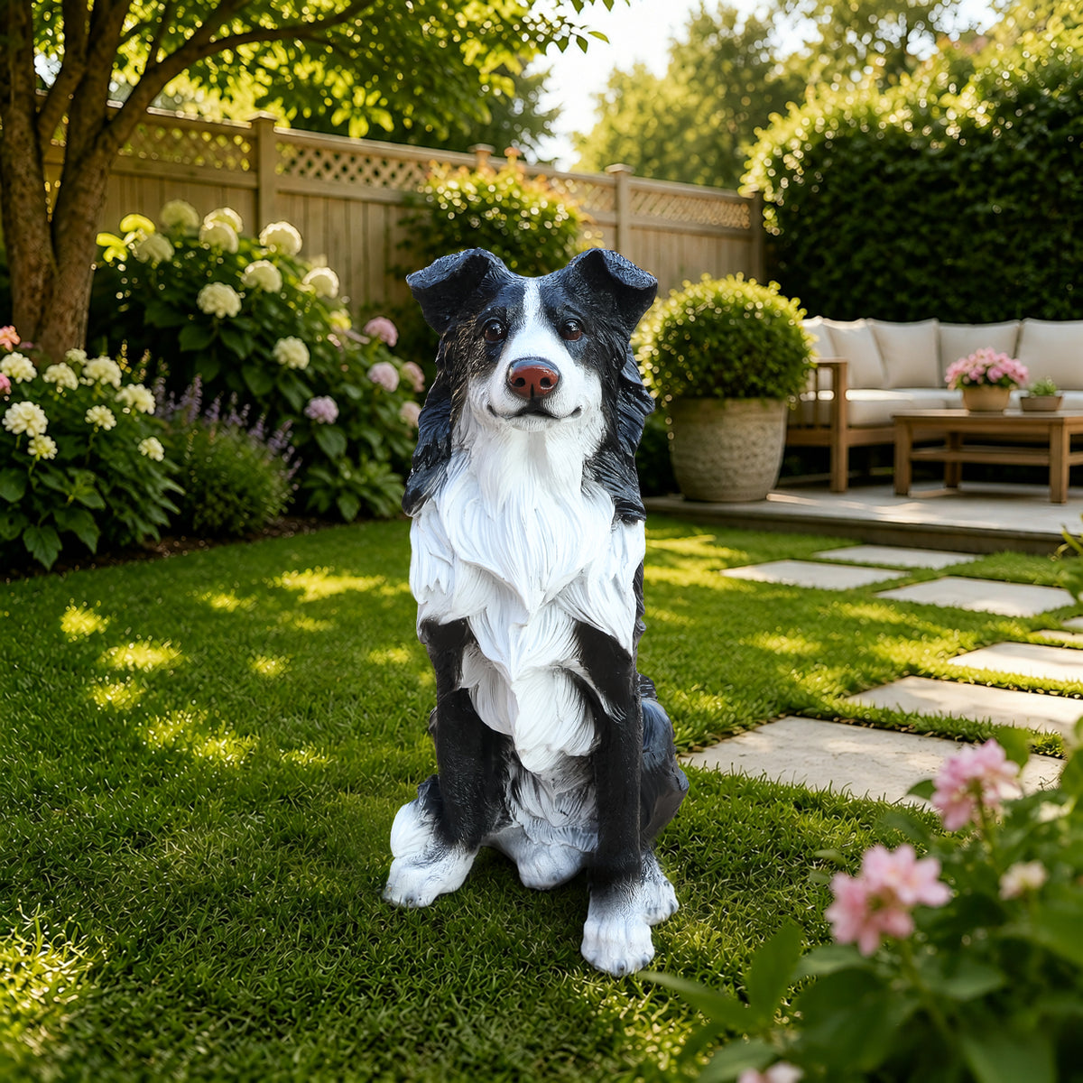 Outdoor Garden Border Collie Dog Statue Greeter Dog Welcome Sign Garden Decor - Image 4