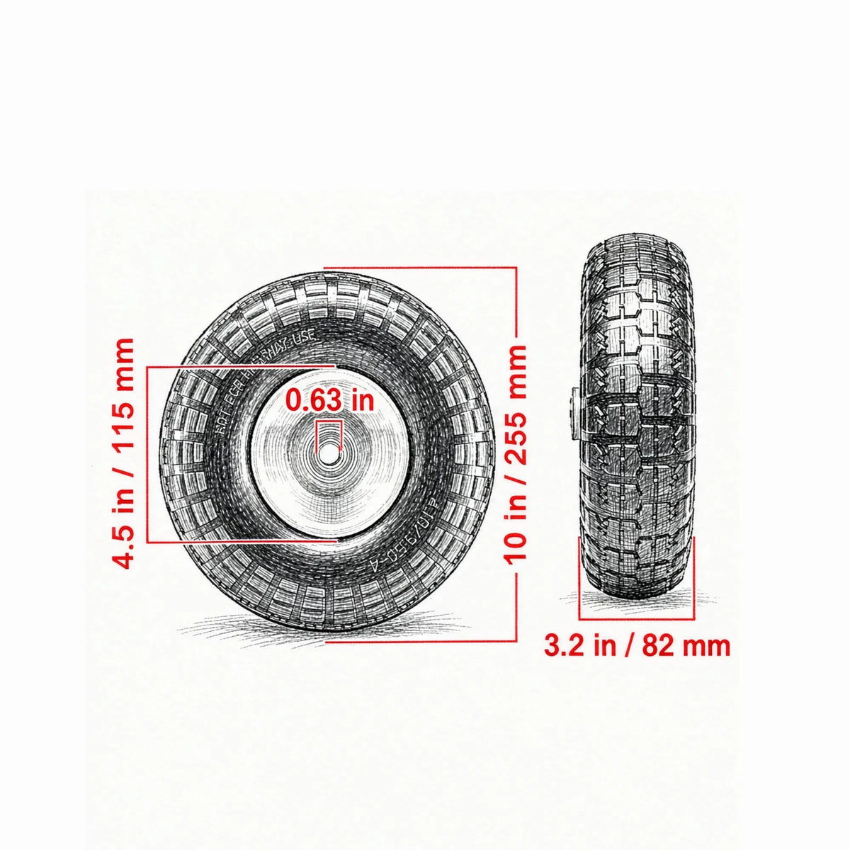 10" Run Flat Tire & Wheel 2 Pack 400 lbs Dynamic Load 450 lbs Static Load - Image 4