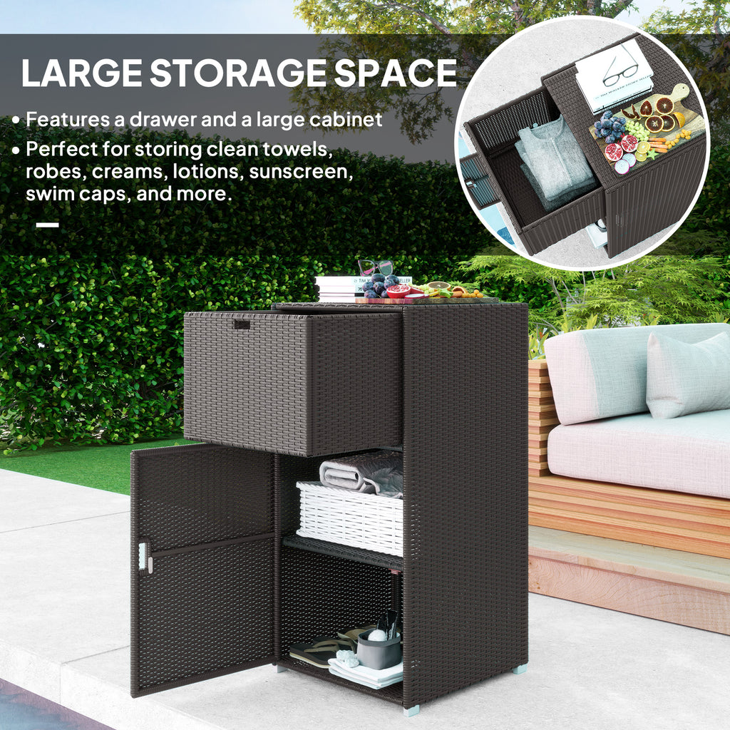 Outdoor Towel Rack For Pool W Drawer & Cabinet Dark Brown - Image 5