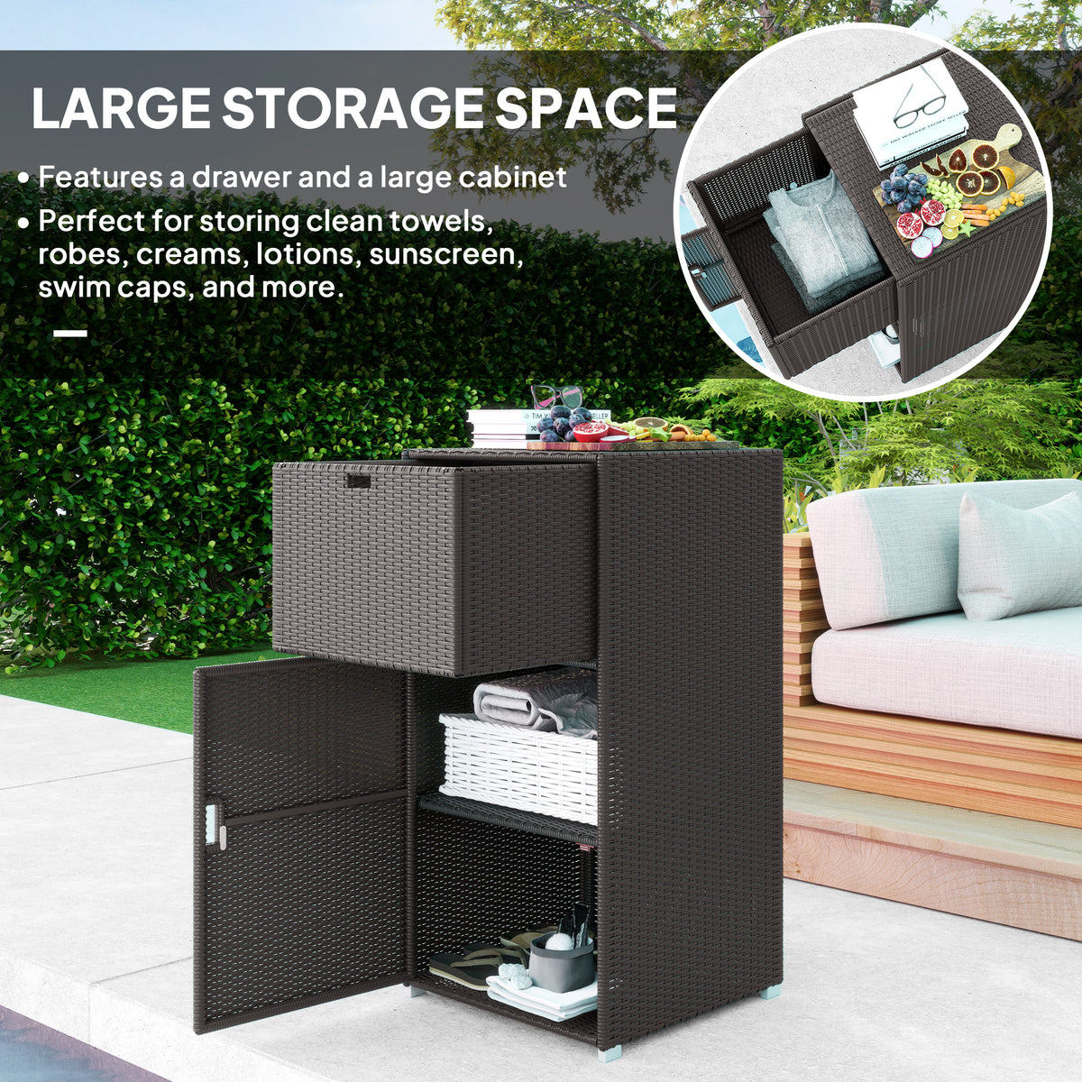 Outdoor Towel Rack For Pool W Drawer & Cabinet Dark Brown - Image 5