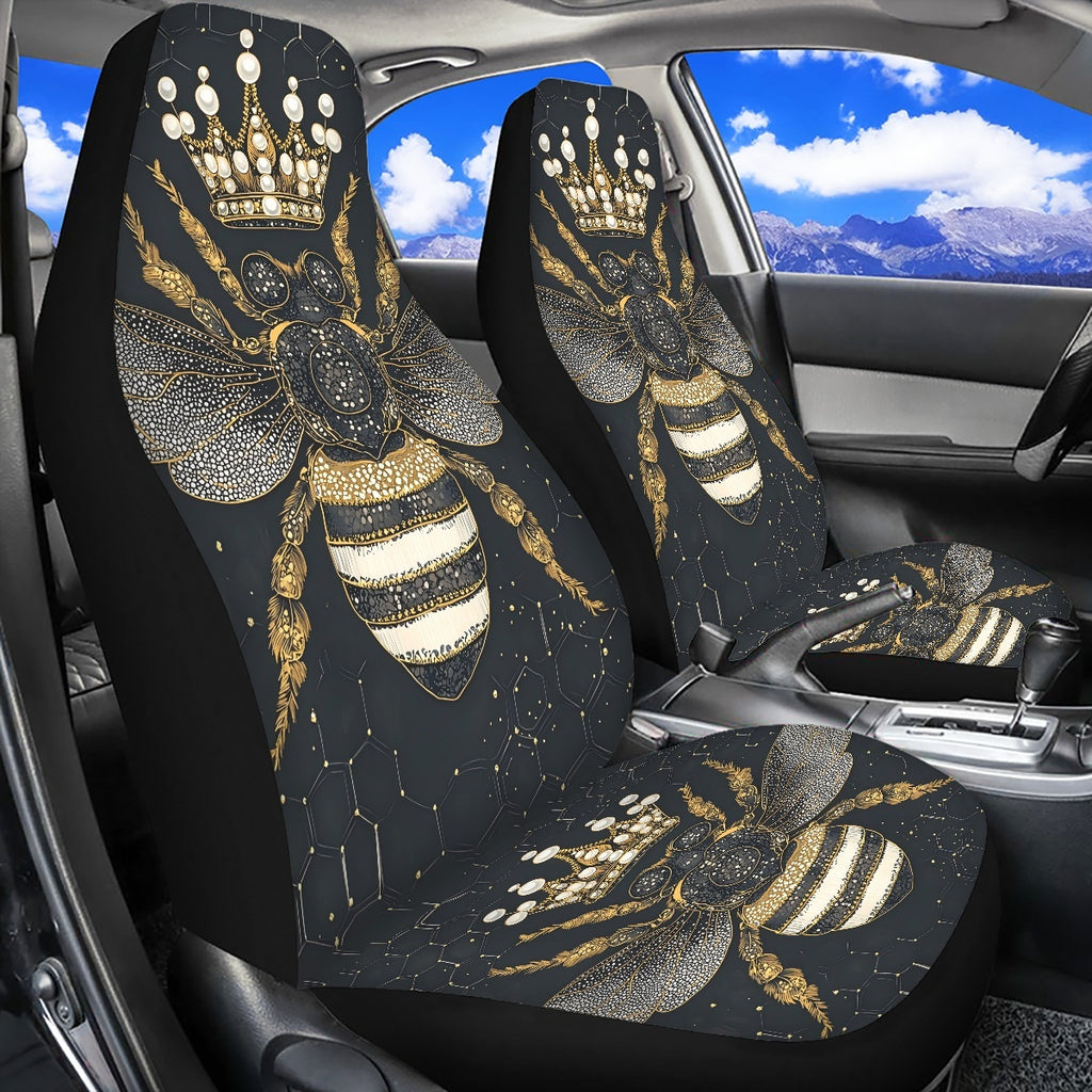 2 Front Car Seat Covers Digitally Printed With A Honeybee Pattern Thin - Image 2