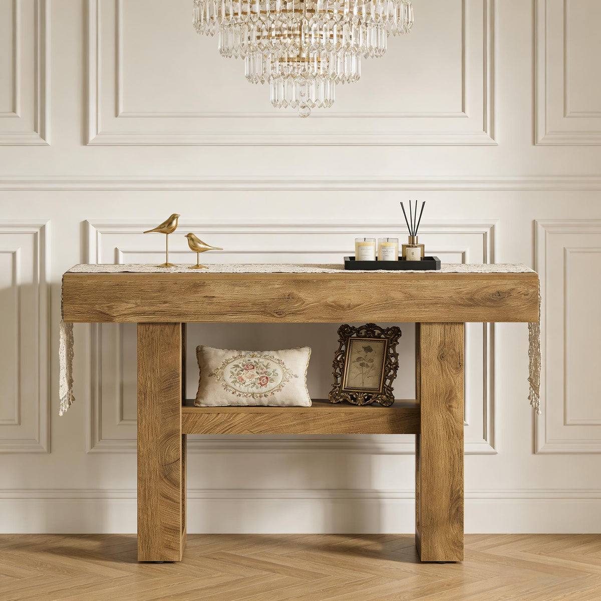 Light Brown Two-Tier Entryway Console Table