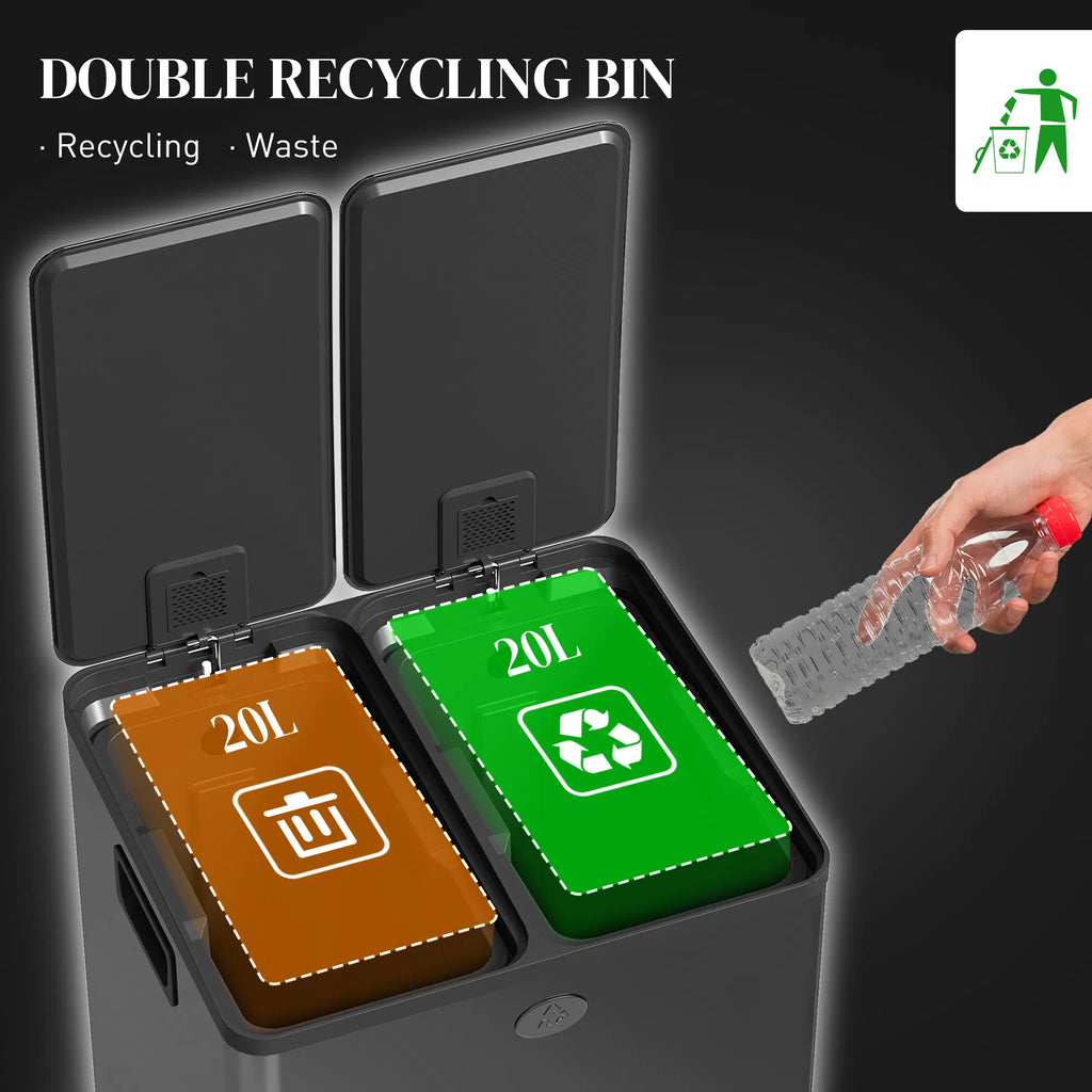 Dual Garbage Bin Soft Close Trash Can with Foot Pedal 2 x 20 Liter Garbage - Image 2