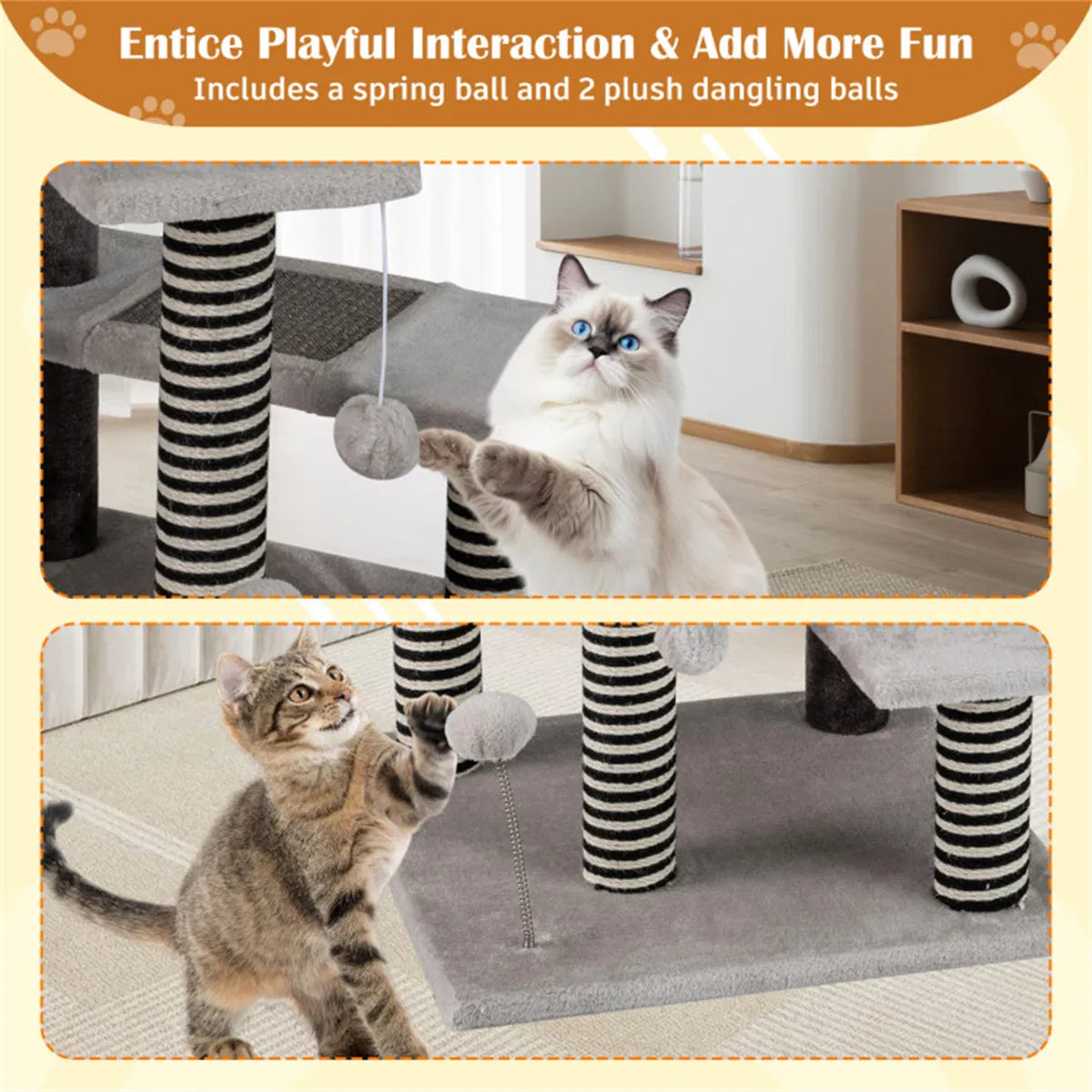 37" tall Cat Stairs with Scratching Mats 3 Tier Perches Spring Ball & - Image 4