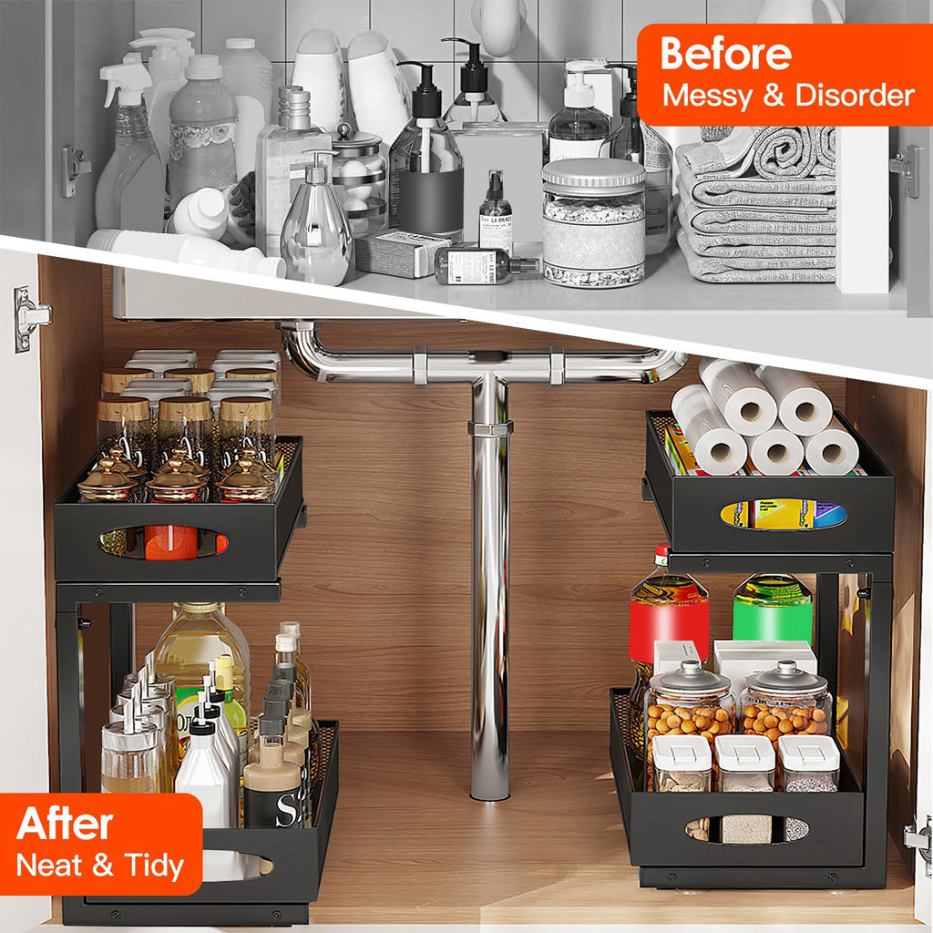 2pcs under sink organizer tier dimensions and features