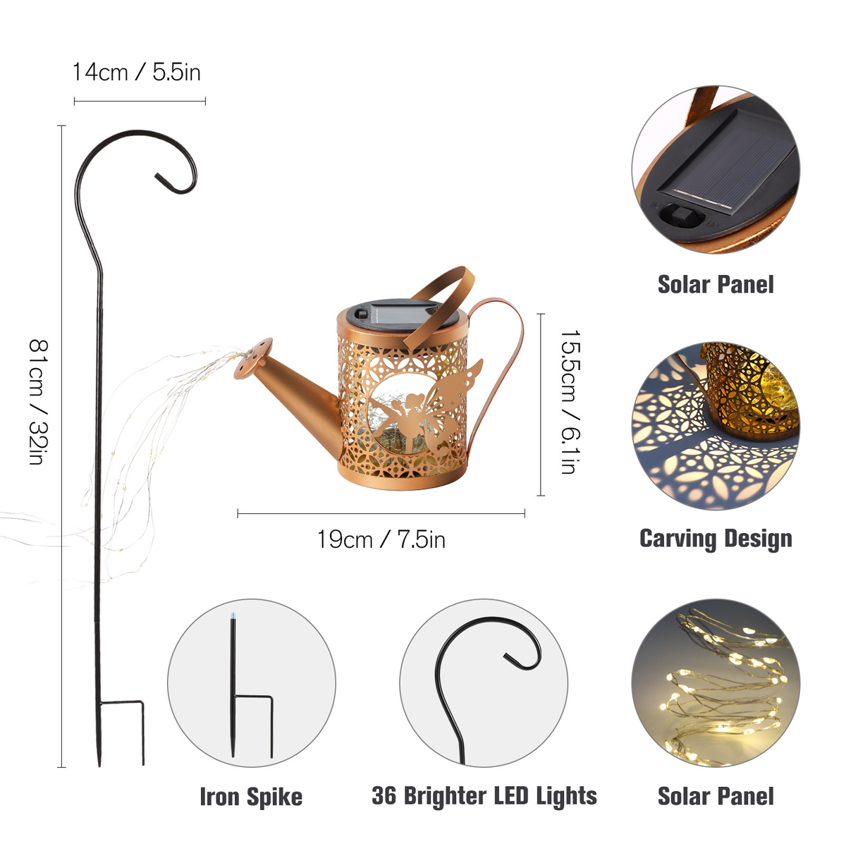 Solar Garden Lights Outdoor Decoration Metal Solar Watering Can Lights Outdoor