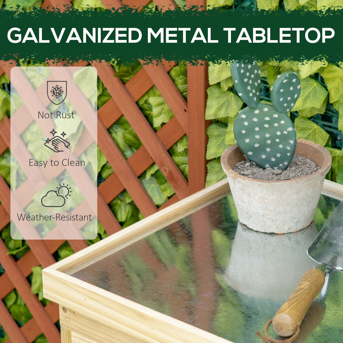 Garden Storage Cabinet Outdoor Tool Shed With Galvanized Top And Two Shelves - Image 3