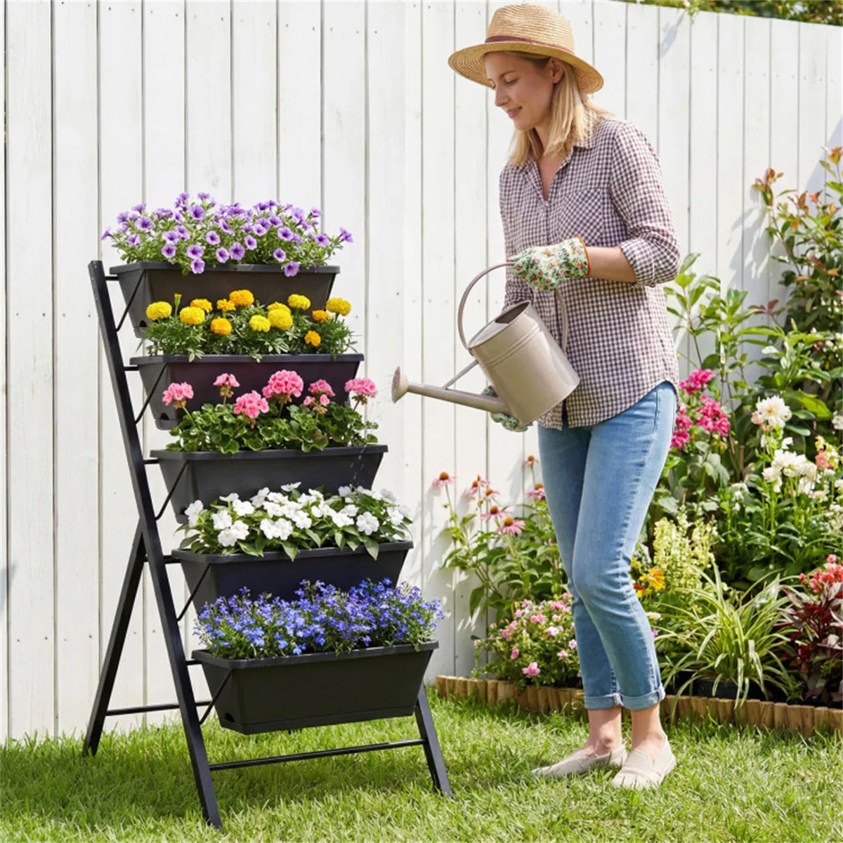5 Tier Vertical Raised Garden Bed with Removable Planter Boxes & Drip Trays - Image 2