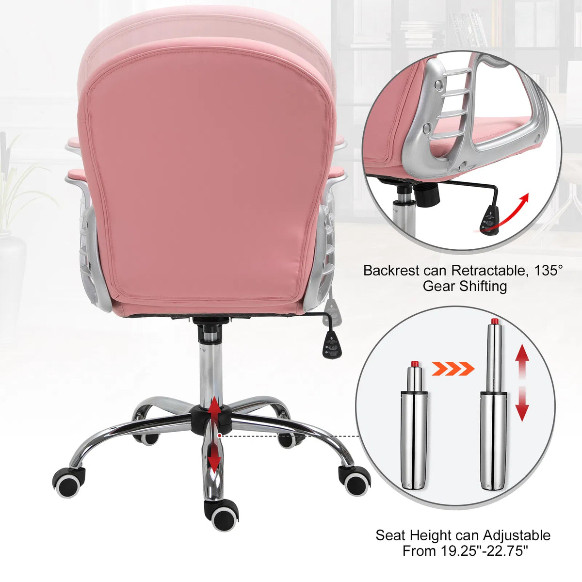 Office Chair Computer Desk Chair with Adjustable Height and Tufted Back Pink - Image 2